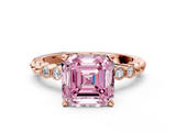 Rose gold Fancy Pink Asscher  Solitaire Bezel Accent Diamond Engagement Ring with Beaded Band and Four-Prong Setting