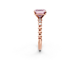 Rose gold Fancy Pink Asscher  Solitaire Bezel Accent Diamond Engagement Ring with Beaded Band and Four-Prong Setting_2