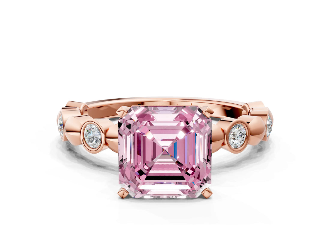 Rose gold Fancy Pink Asscher  Solitaire Bezel-Set Diamond Ring with Beaded Band and Four-Prong Setting_49