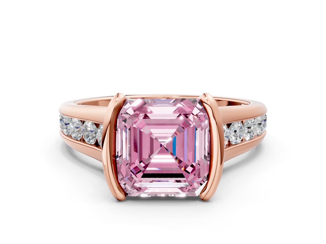Rose gold Fancy Pink Asscher  Solitaire Bezel-Set Diamond Ring with Channel-Set Band_17