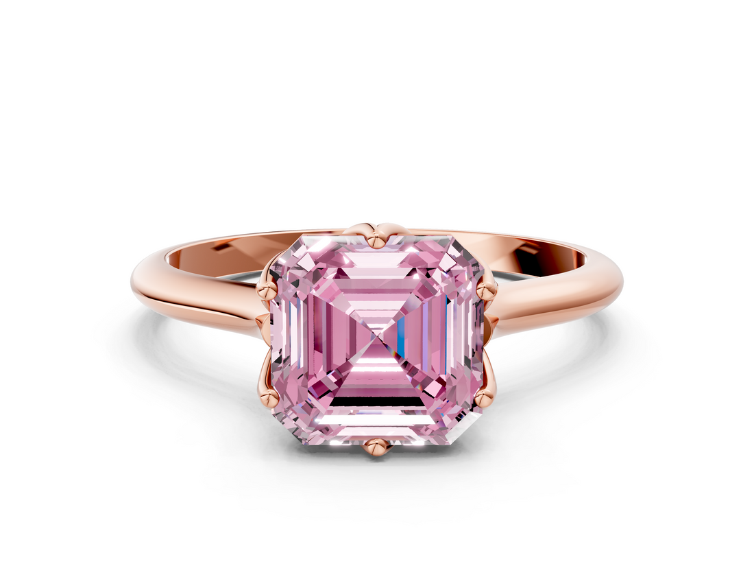 Rose gold Fancy Pink Asscher  Solitaire Cathedral Diamond Ring with Six-Prong Setting_20