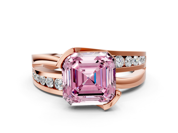 Rose gold Fancy Pink Asscher  Solitaire Channel-Set Split Shank Ring with Tension Prong Setting