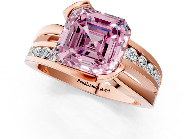 Rose gold Fancy Pink Asscher  Solitaire Channel-Set Split Shank Ring with Tension Prong Setting