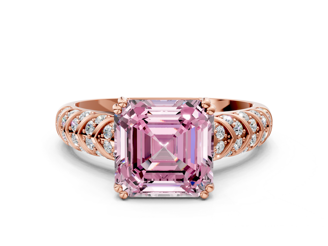 Rose gold Fancy Pink Asscher  Solitaire Chevron Pave Diamond Engagement Ring with Six-Prong Setting_3