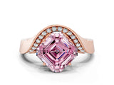 Rose gold Fancy Pink Asscher  Solitaire Diamond Engagement Ring with Pave Band and Four-Prong Setting 2