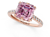 Rose gold Fancy Pink Asscher  Solitaire Diamond Engagement Ring with Pave Band and Six-Prong Setting_1