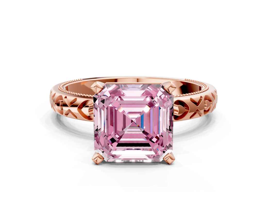 Rose gold Fancy Pink Asscher  Solitaire Diamond Engagement Ring with XO Engraved Band and Four-Prong Setting 1