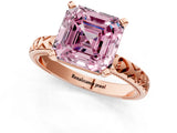 Rose gold Fancy Pink Asscher  Solitaire Diamond Engagement Ring with XO Engraved Band and Four-Prong Setting 2