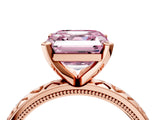 Rose gold Fancy Pink Asscher  Solitaire Diamond Engagement Ring with XO Engraved Band and Four-Prong Setting 5