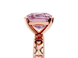 Rose gold Fancy Pink Asscher  Solitaire Diamond Engagement Ring with XO Engraved Band and Four-Prong Setting