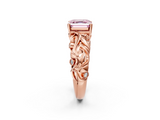 Rose gold Fancy Pink Asscher  Solitaire Diamond Leaf Vine Band with Prong Setting_19