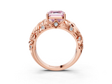 Rose gold Fancy Pink Asscher  Solitaire Diamond Leaf Vine Band with Prong Setting_20