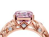 Rose gold Fancy Pink Asscher  Solitaire Diamond Leaf Vine Band with Prong Setting_21