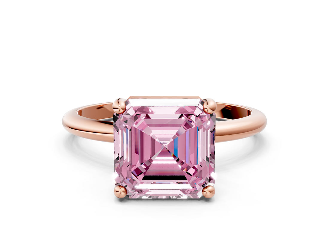 Rose gold Fancy Pink Asscher  Solitaire Diamond Ring with 4-Prong Setting on a Classic Band_3