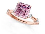 Rose gold Fancy Pink Asscher  Solitaire Diamond Ring with Bezel Set Side Stones and Prong Setting_1