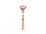 Rose gold Fancy Pink Asscher  Solitaire Diamond Ring with Bezel Set Side Stones and Prong Setting_2
