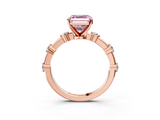 Rose gold Fancy Pink Asscher  Solitaire Diamond Ring with Bezel Set Side Stones and Prong Setting_3