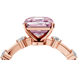 Rose gold Fancy Pink Asscher  Solitaire Diamond Ring with Bezel Set Side Stones and Prong Setting_4