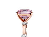 Rose gold Fancy Pink Asscher  Solitaire Diamond Ring with Bezel Set Side Stones and Prong Setting_5