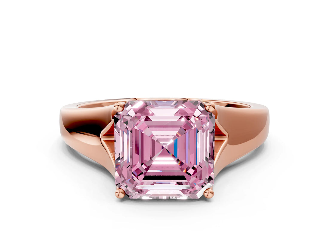 Rose gold Fancy Pink Asscher  Solitaire Diamond Ring with Cathedral Band and Four-Prong Setting_66