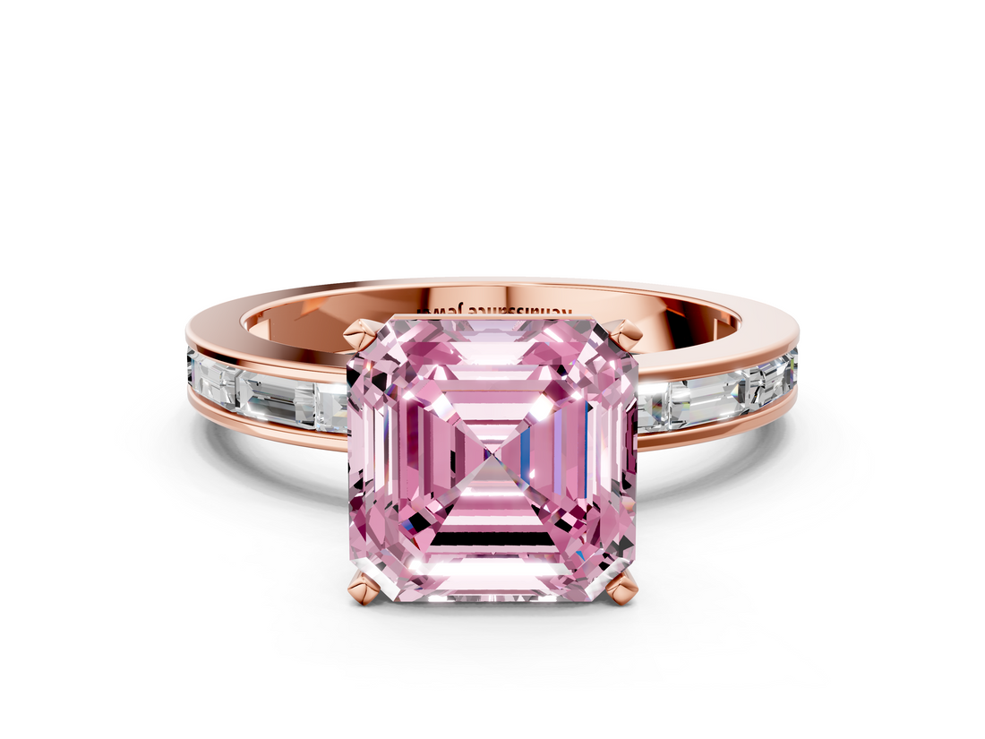 Rose gold Fancy Pink Asscher  Solitaire Diamond Ring with Channel-Set Baguette Band and Four-Prong Setting_17