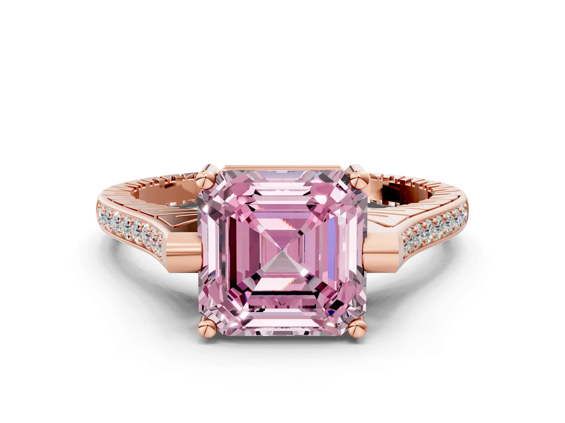 Rose gold Fancy Pink Asscher  Solitaire Diamond Ring with Channel Set Band and Bezel Prong Setting_55