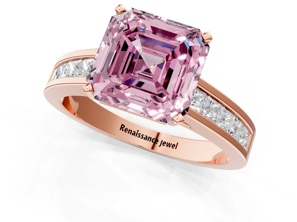 Rose Gold Asscher Cut Channel Set Solitaire Engagement Ring Setting for Fancy Pink Center