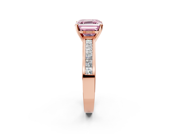 Rose Gold Asscher Cut Channel Set Solitaire Engagement Ring Setting for Fancy Pink Center
