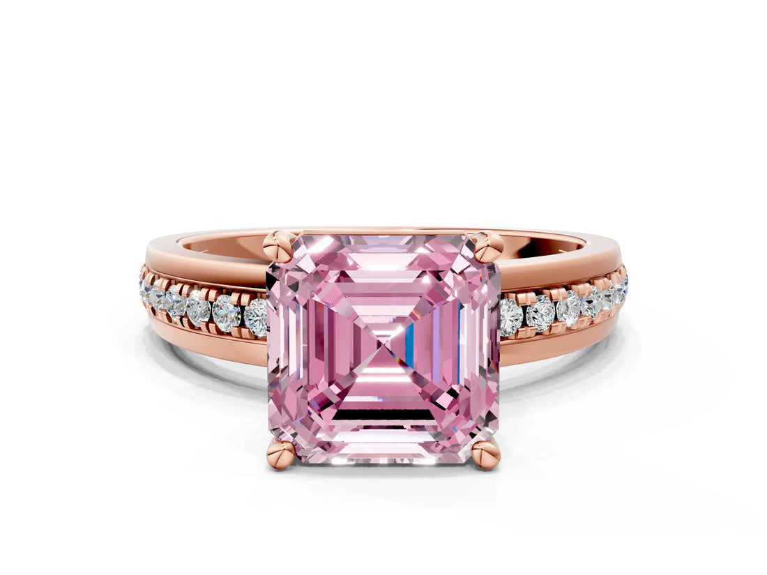Rose gold Fancy Pink Asscher  Solitaire Diamond Ring with Channel Set Band and Six-Prong Setting_51
