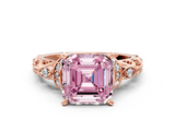 Rose gold Fancy Pink Asscher  Solitaire Diamond Ring with Filigree Band and Four-Prong Setting