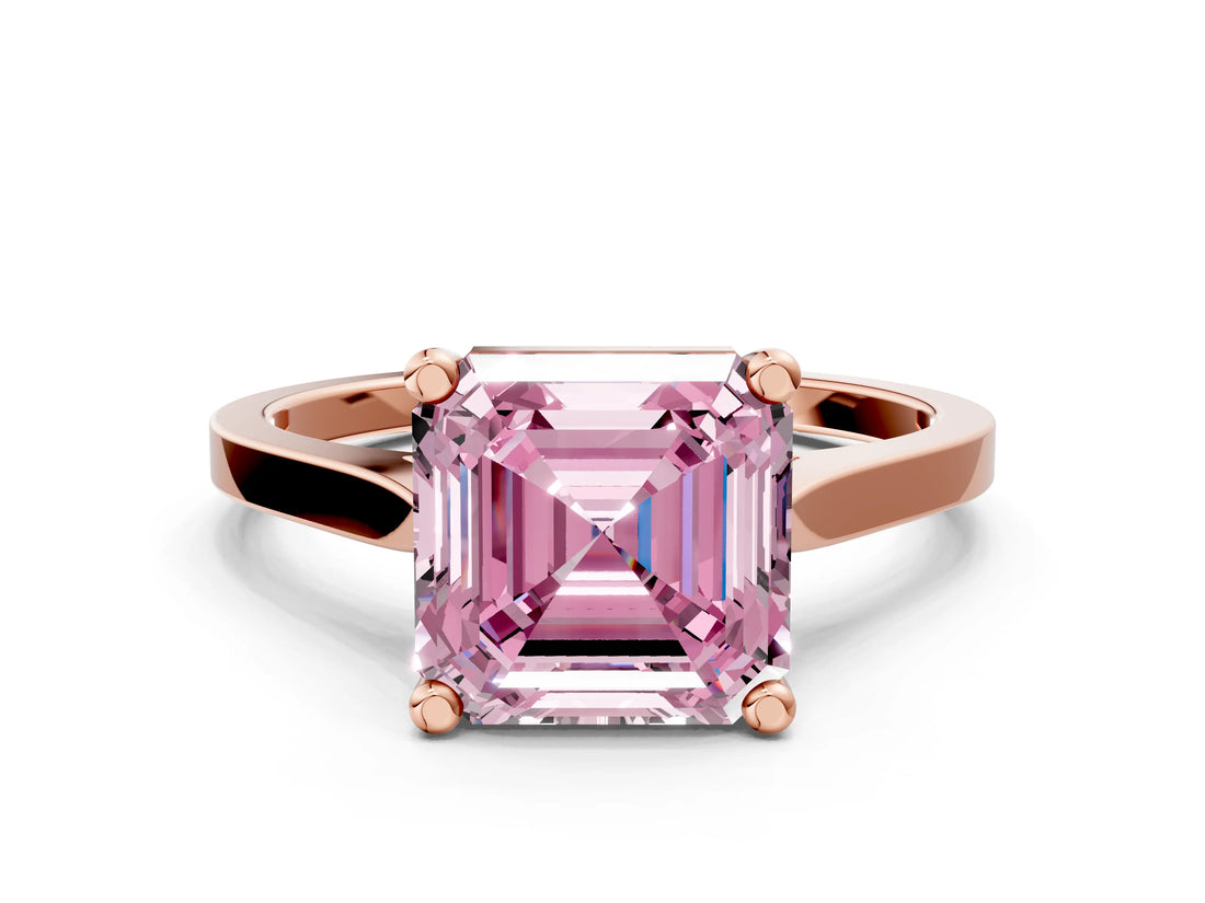 Rose gold Fancy Pink Asscher  Solitaire Diamond Ring with Four-Prong Setting and Tapered Band 1