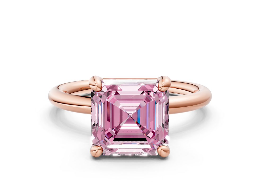 Rose gold Fancy Pink Asscher  Solitaire Diamond Ring with Four-Prong Setting on a Plain Band_20