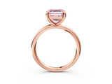 Rose gold Fancy Pink Asscher  Solitaire Diamond Ring with Four-Prong Setting on a Plain Band_23