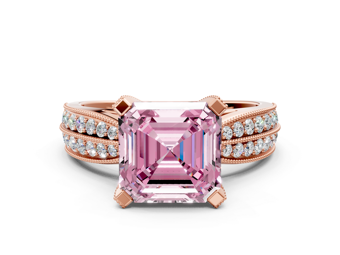 Rose gold Fancy Pink Asscher  Solitaire Diamond Ring with Milgrain Pavé Band and Four-Prong Setting_54