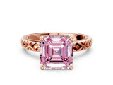Rose gold Fancy Pink Asscher  Solitaire Diamond Ring with Milgrain and Black Enamel X Pattern Band_48