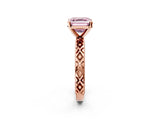 Rose gold Fancy Pink Asscher  Solitaire Diamond Ring with Milgrain and Black Enamel X Pattern Band_50