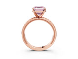Rose gold Fancy Pink Asscher  Solitaire Diamond Ring with Milgrain and Black Enamel X Pattern Band_51