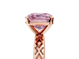 Rose gold Fancy Pink Asscher  Solitaire Diamond Ring with Milgrain and Black Enamel X Pattern Band_53