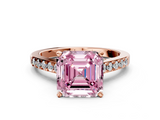 Rose gold Fancy Pink Asscher  Solitaire Diamond Ring with Pavé Band and Four-Prong Setting