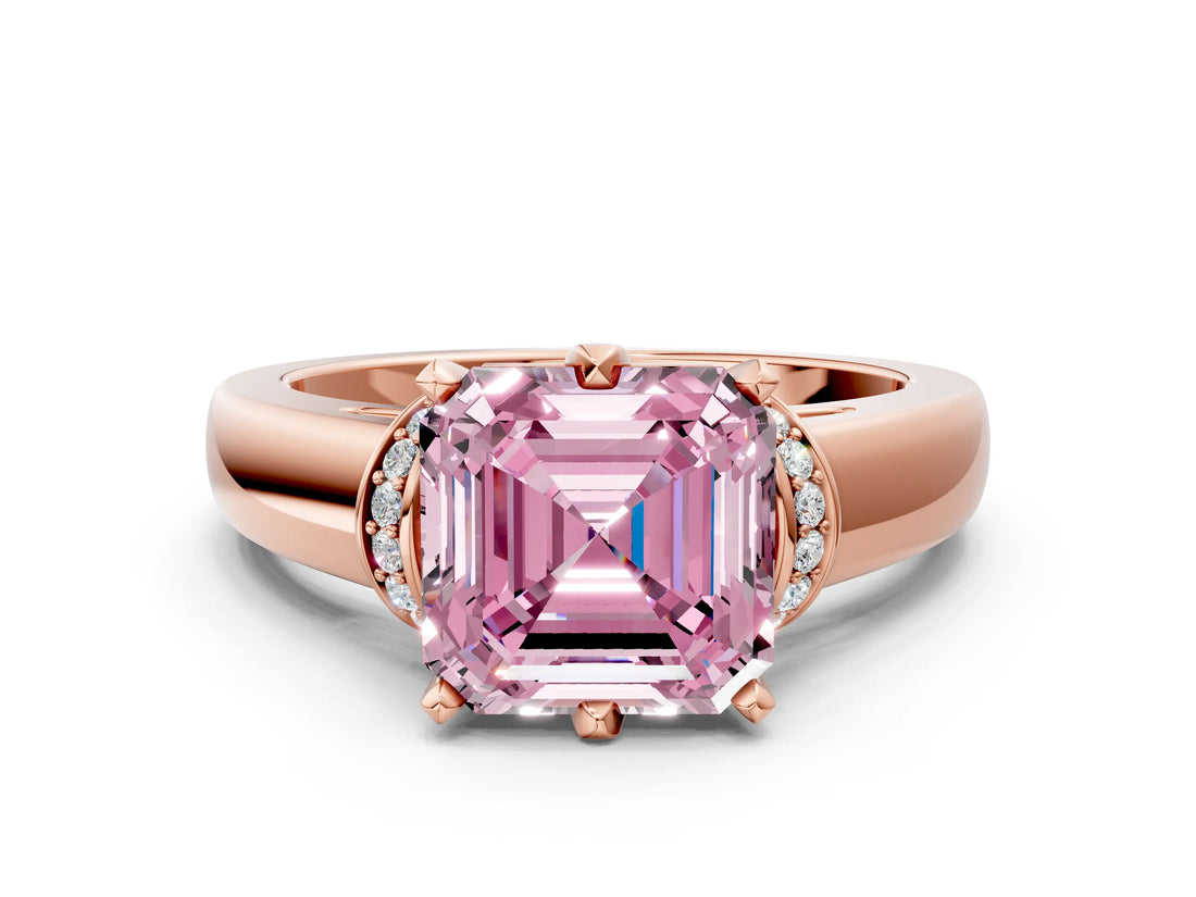 Rose gold Fancy Pink Asscher  Solitaire Diamond Ring with Pave Band and Six-Prong Setting_27