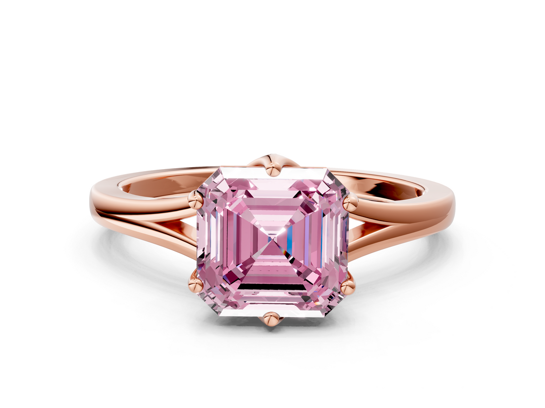 Rose gold Fancy Pink Asscher  Solitaire Diamond Ring with Six-Prong Setting and Tapered Band_16