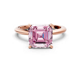 Rose gold Fancy Pink Asscher  Solitaire Diamond Ring with Six-Prong Setting on a Classic Band
