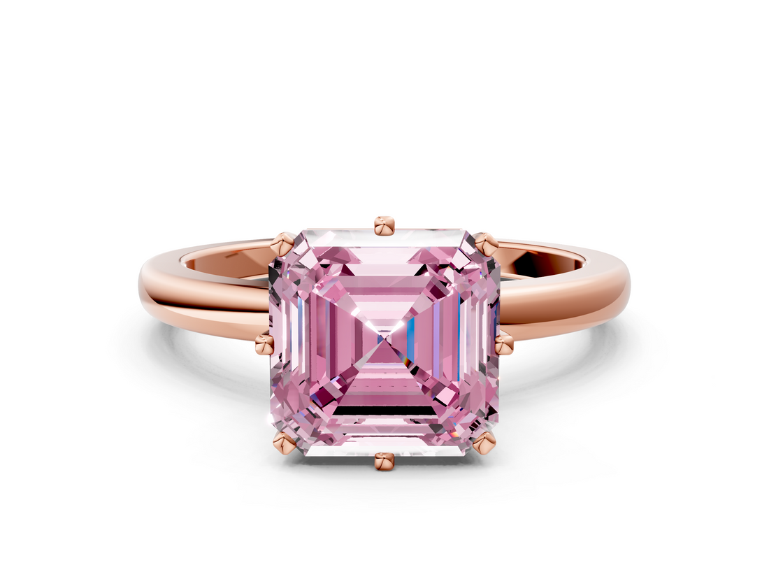 Rose gold Fancy Pink Asscher  Solitaire Diamond Ring with Six-Prong Setting on a Classic Band_36