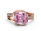 Rose gold Fancy Pink Asscher  Solitaire Diamond Ring with Split Shank and Prong Setting
