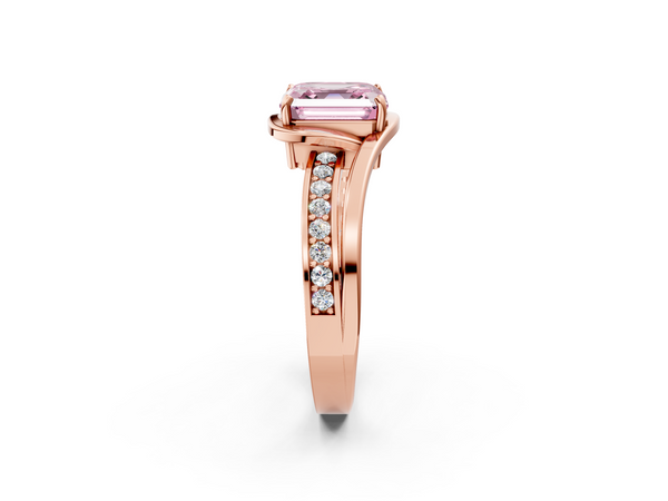 Rose Gold Asscher Cut Split Shank Solitaire Engagement Ring Setting for Fancy Pink Center