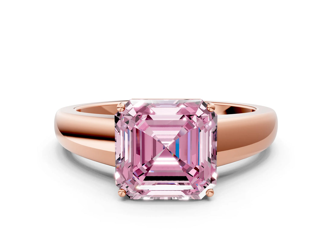 Rose gold Fancy Pink Asscher  Solitaire Diamond Ring with Tapered Band and Four-Prong Setting_66