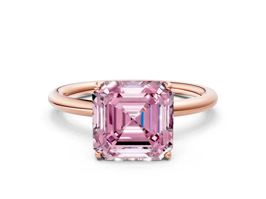Rose gold Fancy Pink Asscher  Solitaire Diamond Ring with a Classic Band and Four-Prong Setting
