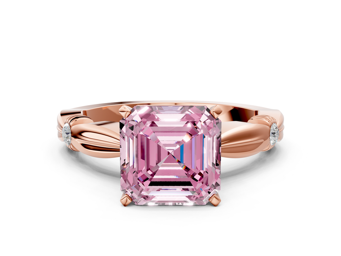 Rose gold Fancy Pink Asscher  Solitaire Diamond Twisted Band with Four-Prong Setting