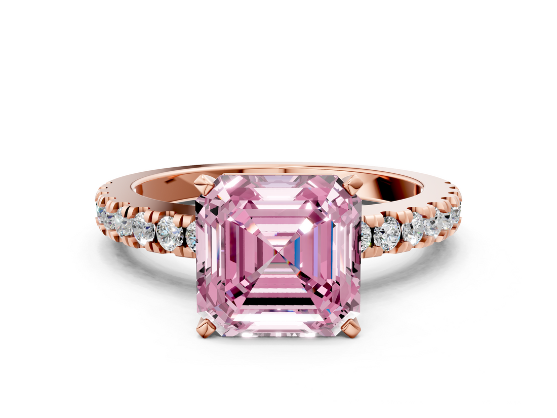 Rose gold Fancy Pink Asscher  Solitaire Diamond with Pavé Band and Four-Prong Setting_17