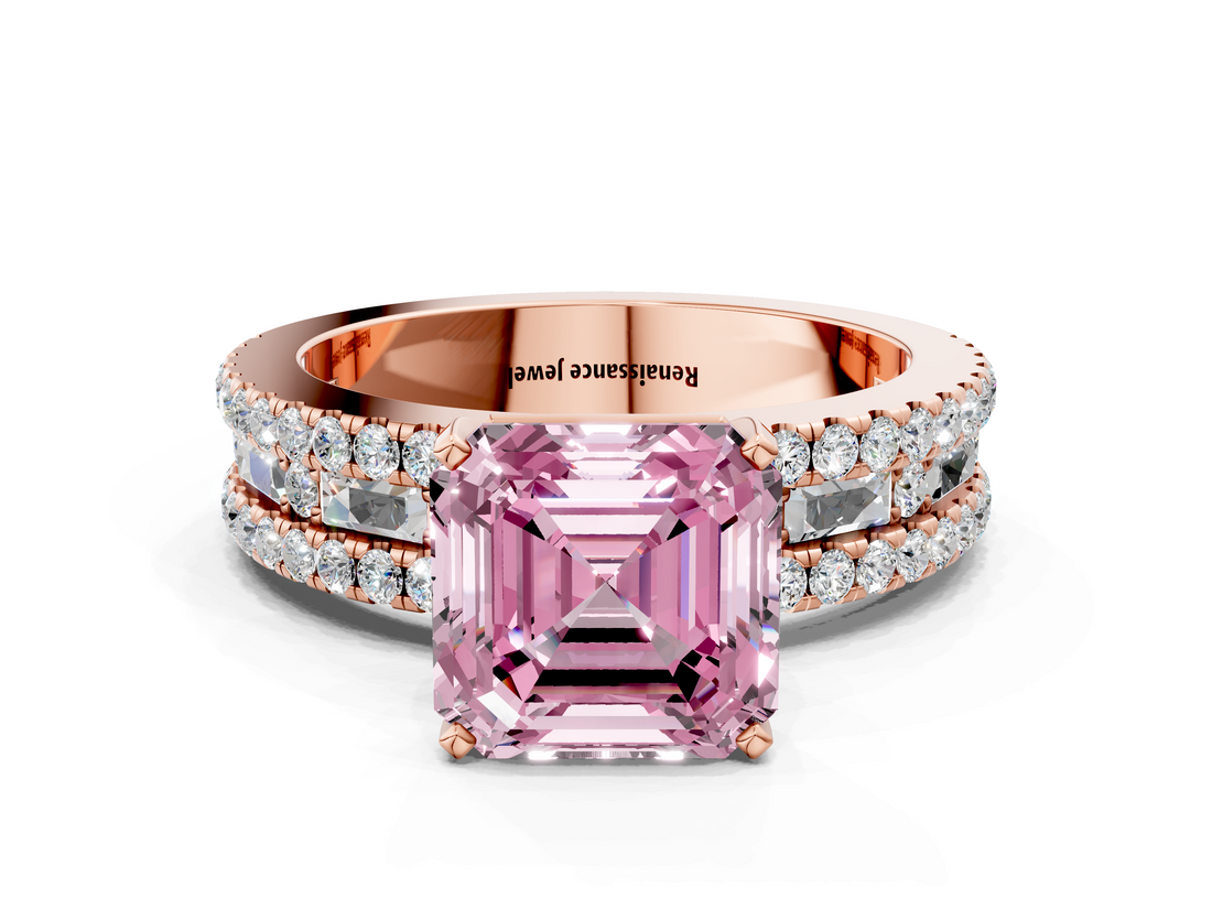 Rose gold Fancy Pink Asscher  Solitaire Diamond with Pave and Channel Set Band_16